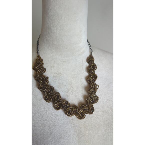 Vintage Art Deco Gold Tone Braided Beaded Necklace. - Picture 1 of 6